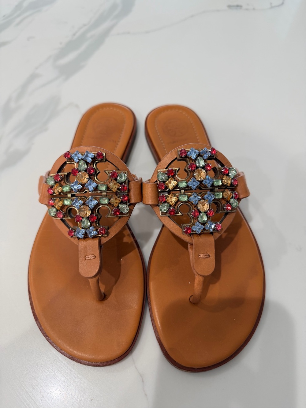 Rare Tory Burch Tan Jeweled miller sandal